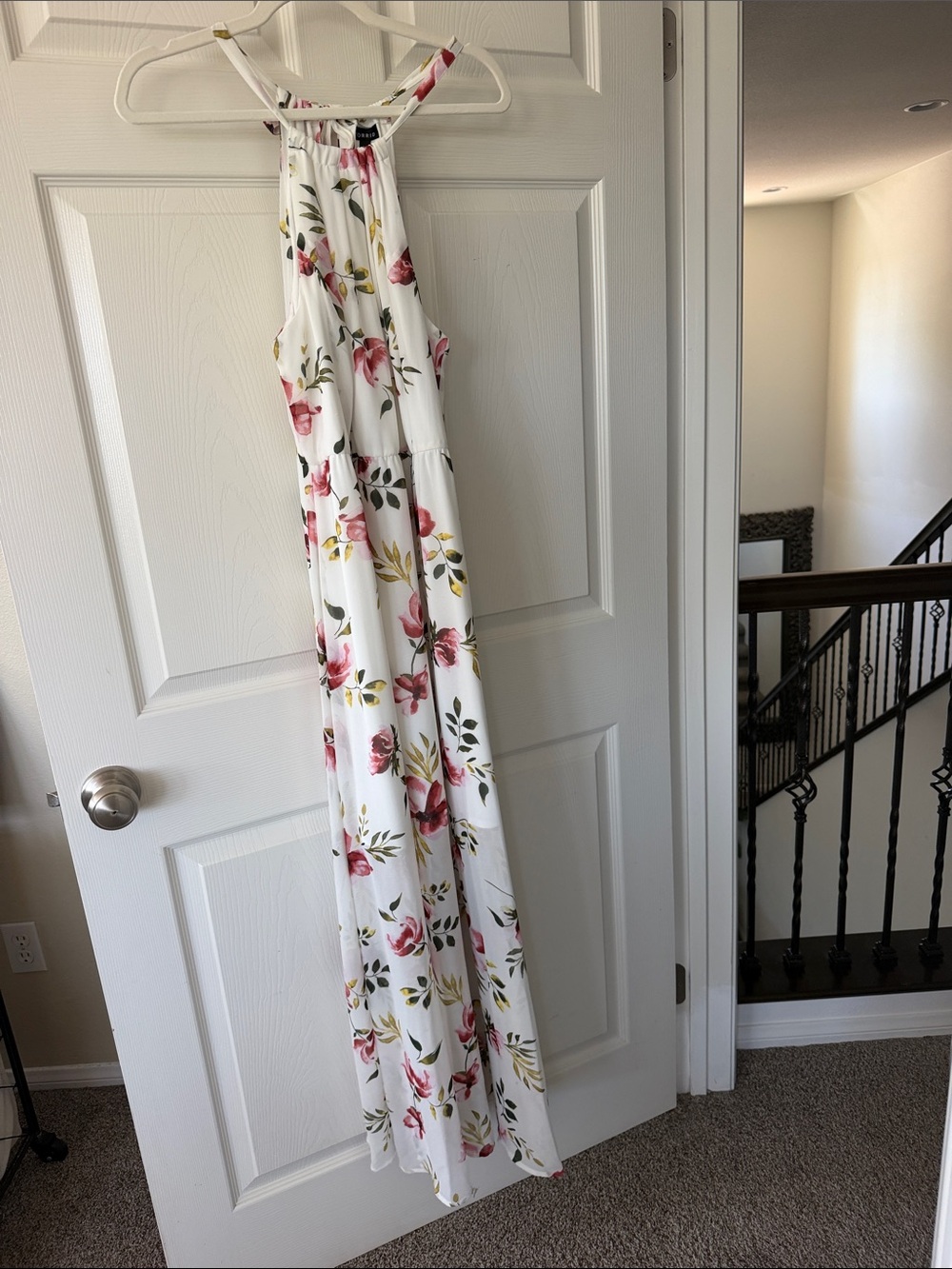 torrid White Halter Maxi Dress with Pink Floral Print